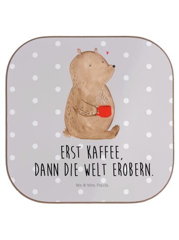 Mr. & Mrs. Panda Bierdeckel Bär Kaffee mit Spruch in Grau Pastell