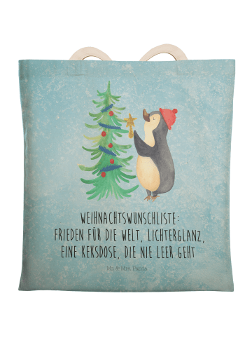 Mr. & Mrs. Panda Einkaufstasche Pinguin Weihnachtsbaum mit Spruch in Eisblau