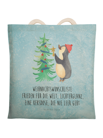 Mr. & Mrs. Panda Stofftragetasche Pinguin Weihnachtsbaum mit Spruch in Eisblau