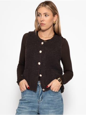 SASSYCLASSY Bouclé-Weste mit Taschen in Braun