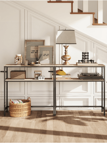 VASAGLE Flurtisch Barnet in Greige meliert-Tintenschwarz - (B)80 x (H)80 x (T)20 cm