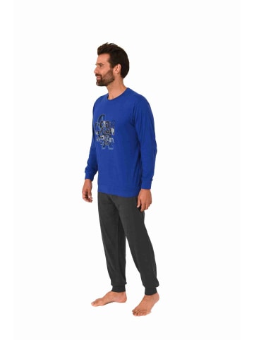 NORMANN Schlafanzug Pyjama langarm Bündchen - 70558 in blau