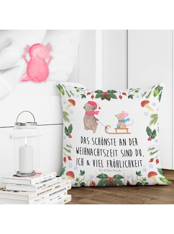 Mr. & Mrs. Panda Kissen 40x40 Bär und Maus Schlitten mit Spruch in Weiß