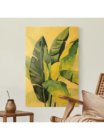 WALLART Leinwandbild Gold - Tropisches Blattwerk - Banane in Grün