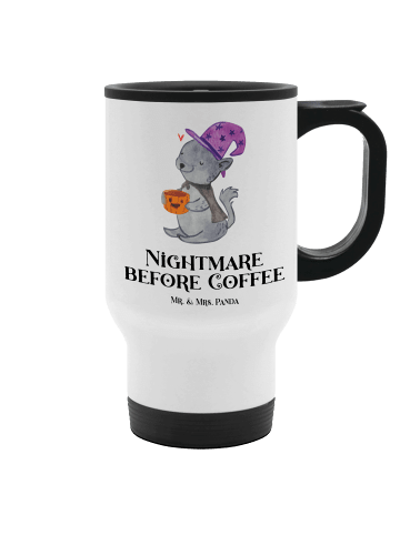 Mr. & Mrs. Panda To-Go-Becher Kater Kaffee mit Spruch in Weiß