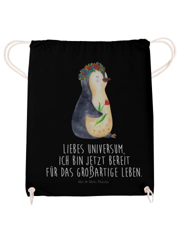 Mr. & Mrs. Panda Jutebeutel Pinguin Blumen mit Spruch in Schwarz