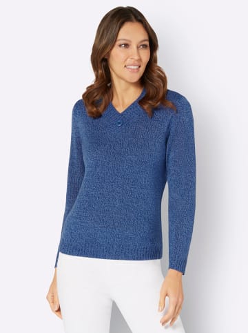 Sieh an! Langarm-Pullover in royalblau-bleu-meliert