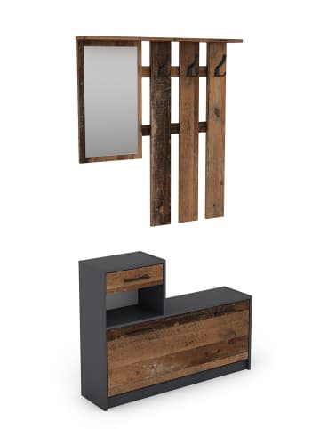 byLiving Garderoben-Set TAMINA in Old Wood / Anthrazit - (B) 97 x (H) 190 x (T) 25 cm