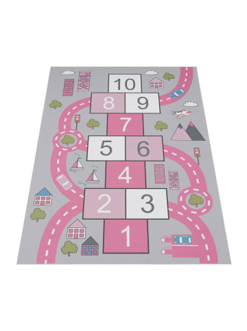 KADIMA DESIGN Kinderteppich waschmaschinenwaschbar Hüpfkästchen Kinderzimmer in Pink