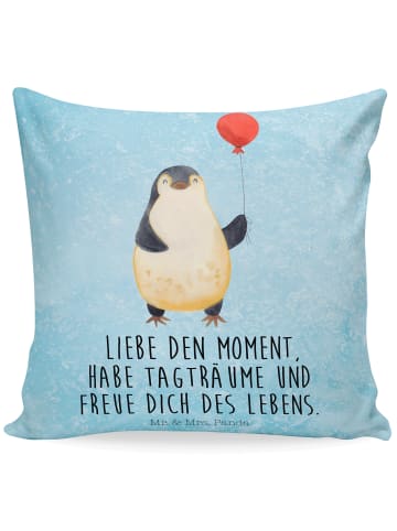 Mr. & Mrs. Panda Zierkissen Pinguin Luftballon mit Spruch in Eisblau