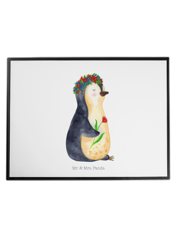 Mr. & Mrs. Panda Schreibunterlage Pinguin Blumen ohne Spruch in Weiß