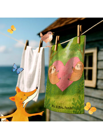 Mr. & Mrs. Panda Handtuch Faultiere Herz Design ohne Spruch in Weiß