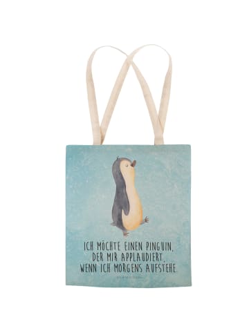 Mr. & Mrs. Panda Einkaufstasche Pinguin marschieren mit Spruch in Eisblau