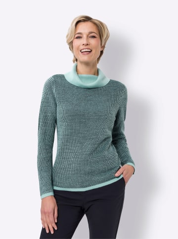 Sieh an! Langarm-Pullover in petrol-mint-gemustert