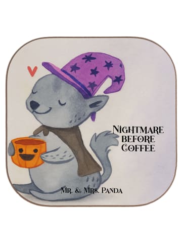 Mr. & Mrs. Panda Holzuntersetzer Kater Kaffee Design mit Spruch in Weiß