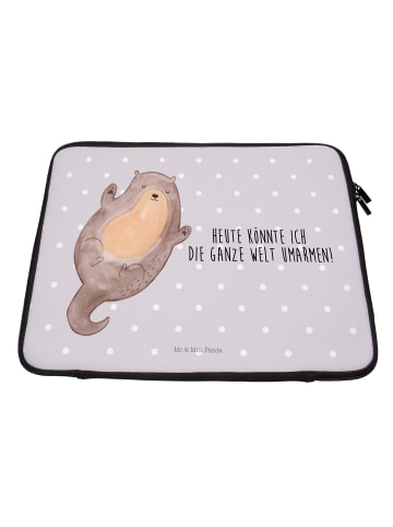 Mr. & Mrs. Panda Laptop Tasche Otter Umarmen mit Spruch in Grau Pastell