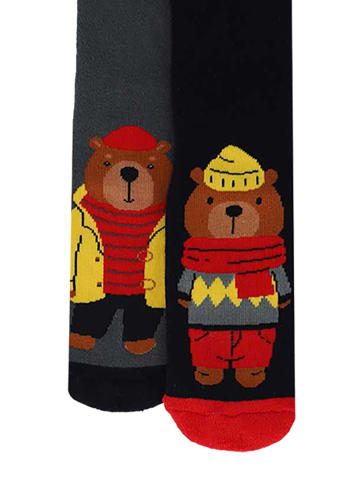 Yuhu Jungen Stoppersocken 2 Paar rutschfest Bär Motiv in Schwarz