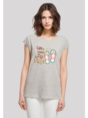 F4NT4STIC Extended Shoulder T-Shirt Life Is Better In Flip Flops in grau meliert