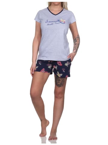 NORMANN kurzarm Shorty Schlafanzug Schmetterling - 79055 in grau