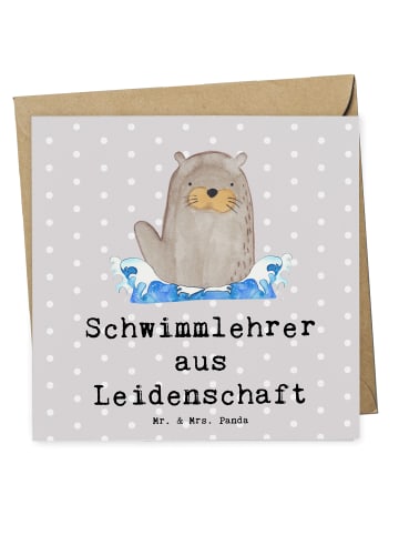Mr. & Mrs. Panda Grußkarte Schwimmlehrer Leidenschaft mit Spruch in Grau Pastell
