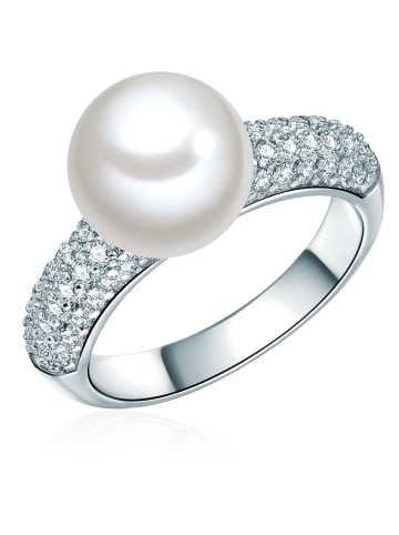 Lulu & Jane Perlen-Ring Messing Zirkonia Muschelkernperle in silber