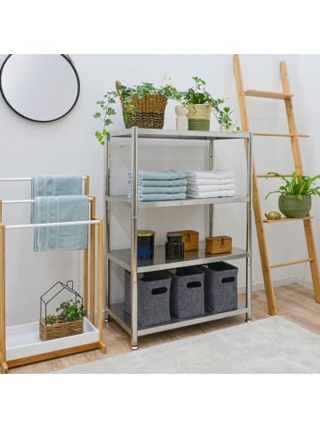 shelfr Schwerlast Metallregal Wavre aus Edelstahl mit 4 Ebenen in Silber