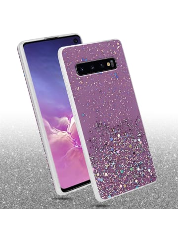 cadorabo Hülle für Samsung Galaxy S10 4G Glitter in Lila mit Glitter