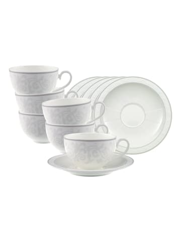 Villeroy & Boch 6er Set Cappuccinotassen mit Untertassen Gray Pearl in Weiß 310 ml in weiß