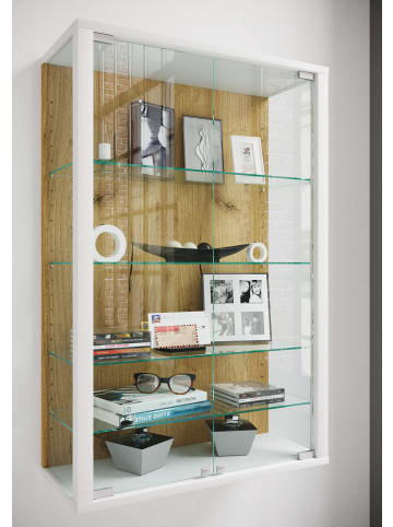 VCM  Wandvitrine Hängevitrine Glasvitrine Glas Udina L in Weiß / Honig-Eiche