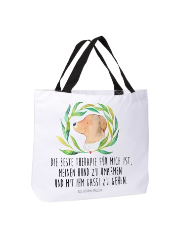 Mr. & Mrs. Panda Stofftasche Hund Blumen mit Spruch in Weiß