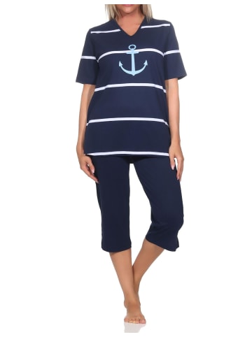 NORMANN Kurzarm Pyjama Schlafanzug Shorty Maritimer Look - 85117 in marine