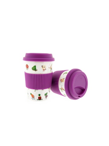 COFI 1453 Kaffeebecher To Go, Porzellan Coffee to go Becher mit Deckel 350ml ZH4 in Lila
