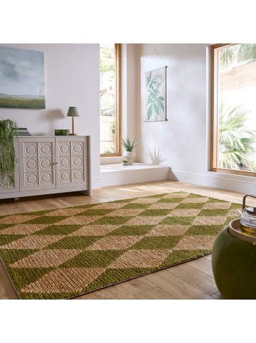 KADIMA DESIGN Teppich Jute Flachgewebe Rauten Muster, Wohnzimmer in Olivegrün