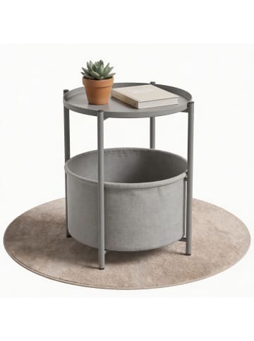 Coemo Beistelltisch Nina mit Canvas Korb - Metallgestell in Grau