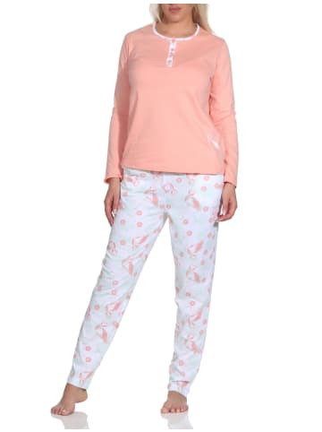 NORMANN Schlafanzug Langarm Pyjama Flamingo und Knopfleiste am Hals - 78554 in apricot