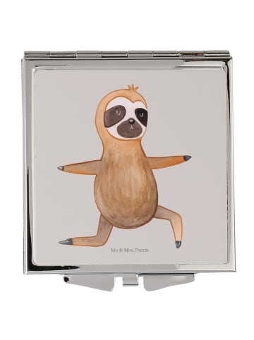 Mr. & Mrs. Panda Handtaschenspiegel quadratisch Faultier Yoga oh... in Grau Pastell