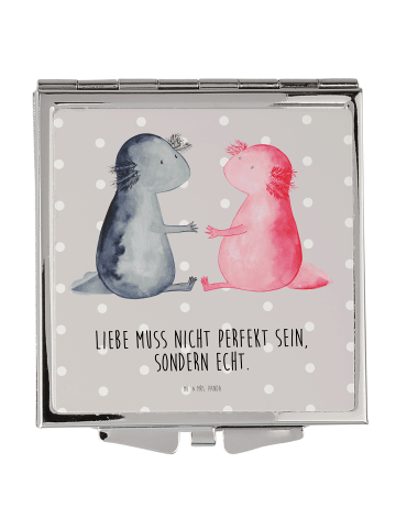 Mr. & Mrs. Panda Handtaschenspiegel quadratisch Axolotl Liebe mi... in Grau Pastell