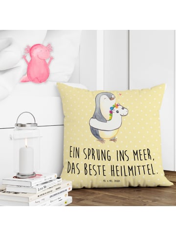 Mr. & Mrs. Panda 40x40 kissen Sommermeerheilkraft mit Spruch in Gelb Pastell