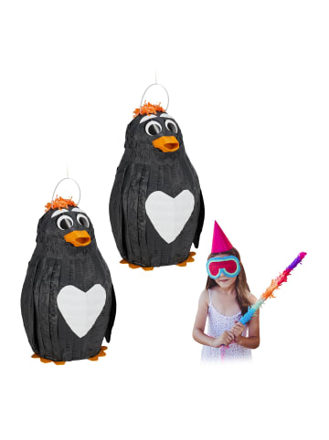 relaxdays 2 x Pinata Pinguin in Schwarz