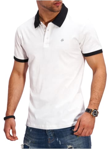 Jack & Jones Poloshirt - JJJAQPOLO in Kontrastfarben in Weiß