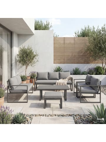 home24 Loungeset Minto 6-teilig in Schwarz / Grau
