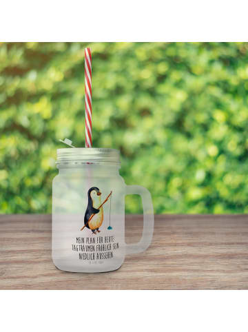 Mr. & Mrs. Panda Glas Pinguin Angler mit Spruch in Transparent