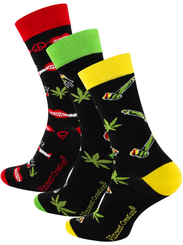 Vincent Creation® Lustige "Rasta Weed" Socken 3 Paar in Bunt