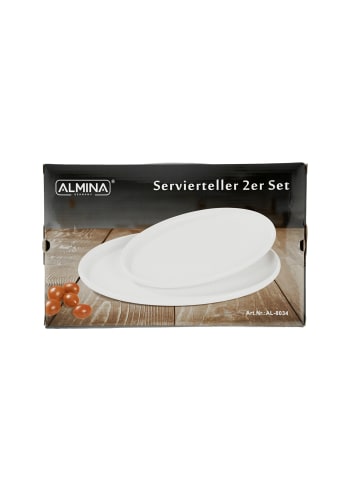 Almina Almina 2er Servierteller-Set Ovalförmig in Weiß aus Porzellan in Weiß