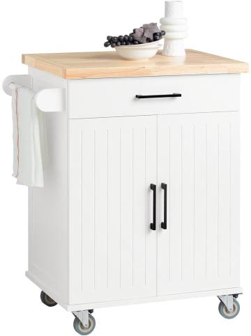 SoBuy Küchenwagen in Weiß und Natur - (B)74,5 x (H)91 x (T)45,5cm