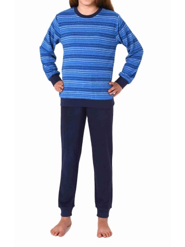 NORMANN langarm Frottee Schlafanzug Pyjama Bündchen Streifen - 77443 in blau