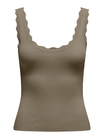 JACQUELINE de YONG Gerippter Stricktop mit Muschelsaum in Olive
