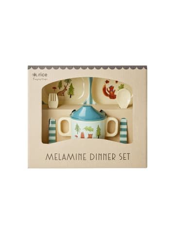 Rice Melamin Baby Geschirr-Set Happy Forest in blau