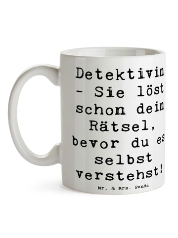 Mr. & Mrs. Panda Kaffeetasse Spruch Detektivin Rätsel mit Spruch in Weiß