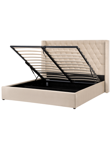 Beliani Doppelbett LUBBON in Beige/Silber - (W) 205 x (H) 143 x (L) 216 cm